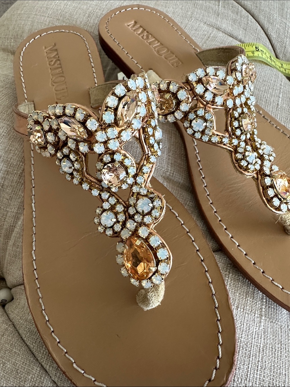 Mystique Tan Jeweled Thong Sandals - Picture 7 of 9